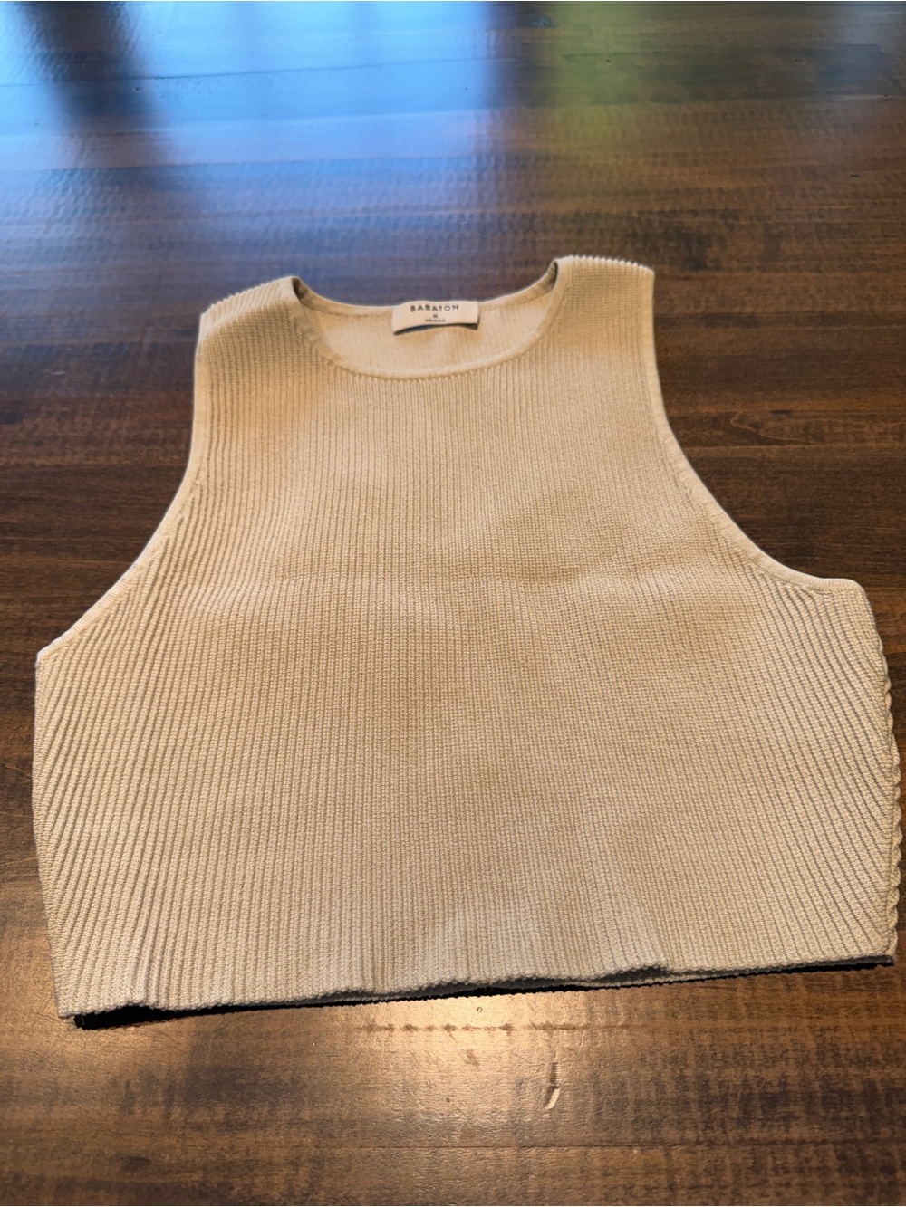 Babaton Cream Ribbed Knit Crop Top
